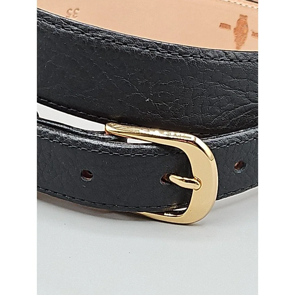 Hand Crafted Shrunken Bull Black Crescent Leather Belt 35 USA Made 1-1/4